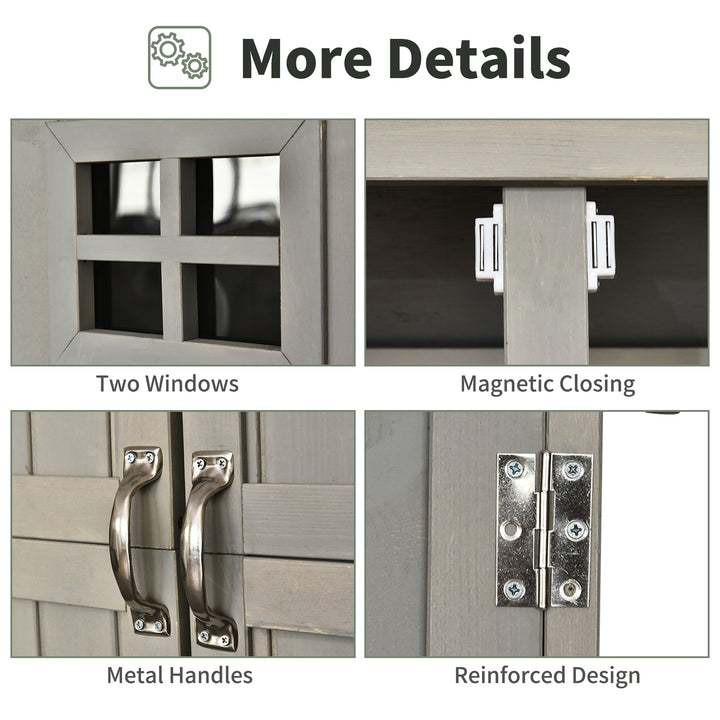 MCL Wooden Garden Shed with Two Windows, Tool Storage Cabinet, Outdoor Double Door Organizer 127.5L x 50W x 164H cm, Grey