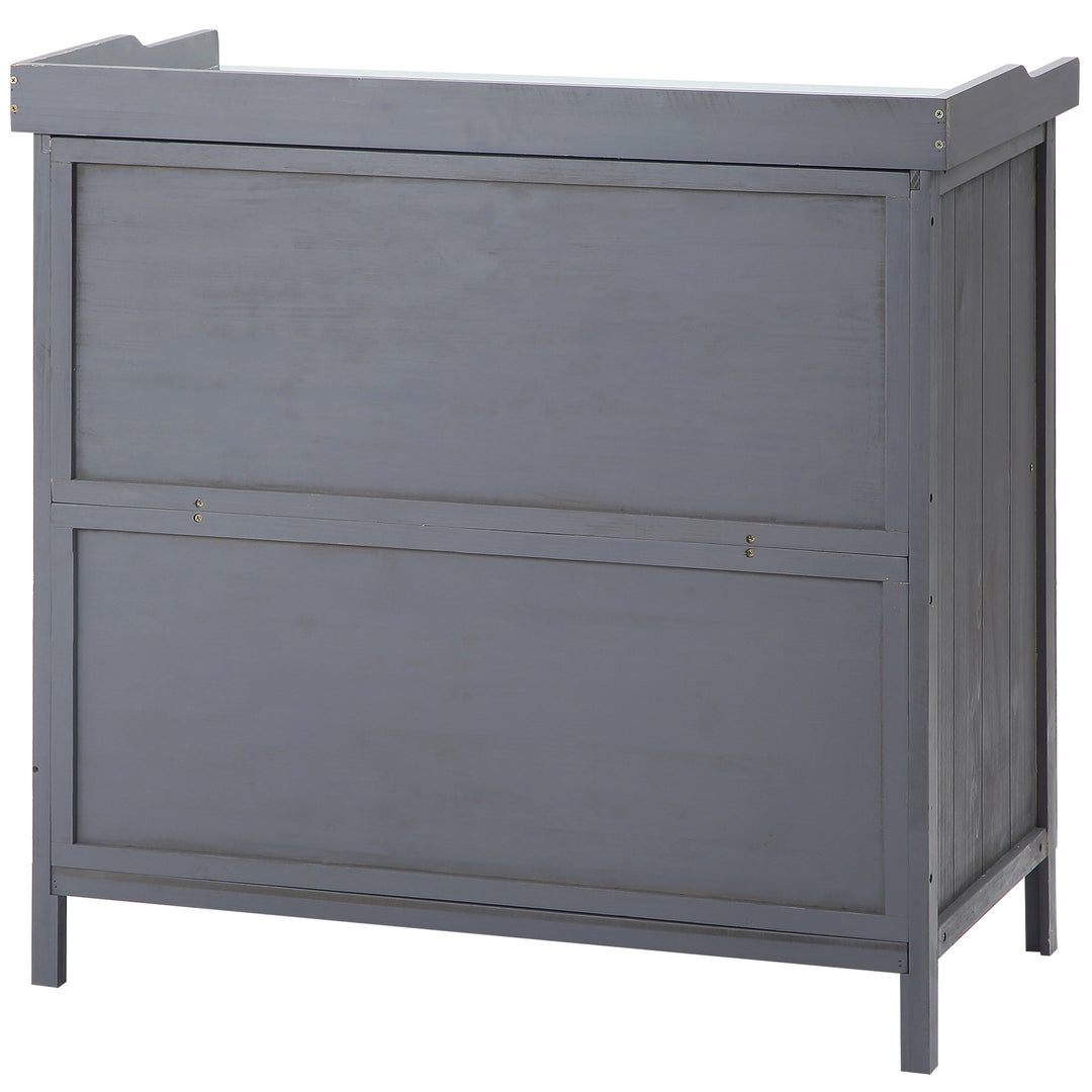 Garden Storage Cabinet, Outdoor Tool Shed, Potting Bench Table with Galvanized Top and Two Shelves for Yard Tools or Pool Accessories, Grey