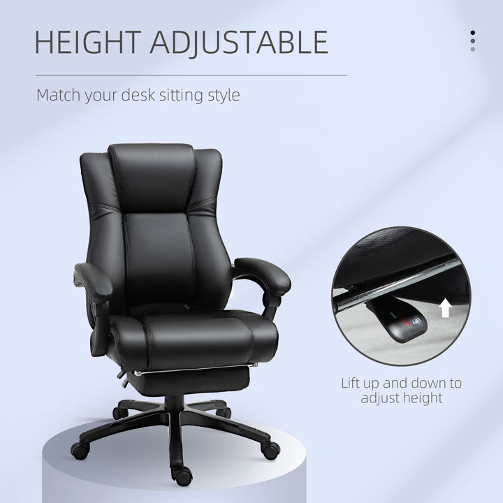 Executive Office Chair for Home, PU Leather Computer Chair, Swivel Desk Chair with Footrest, Wheels, Adjustable Height, Black