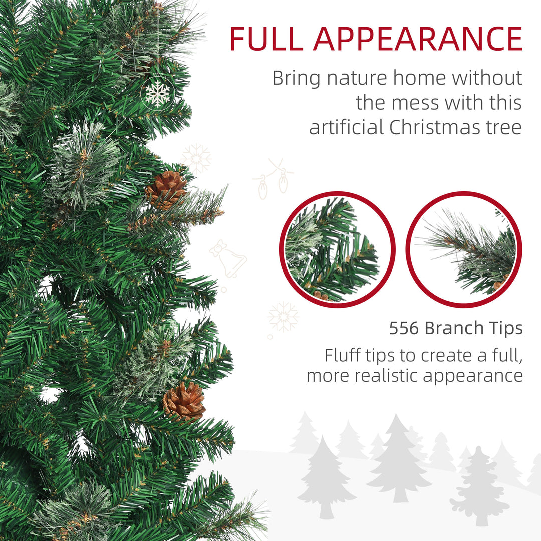 HOMCOM 6.5' Tall Slim Christmas Tree Artificial with Realistic Branches, 556 Tip Count and 27 Pine Cones, Xmas