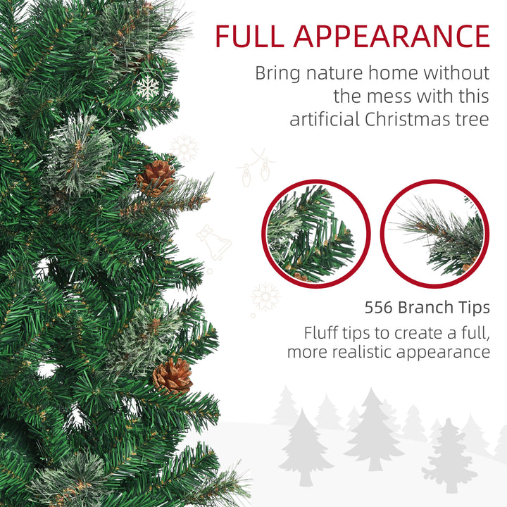 HOMCOM 6.5' Tall Slim Christmas Tree Artificial with Realistic Branches, 556 Tip Count and 27 Pine Cones, Xmas