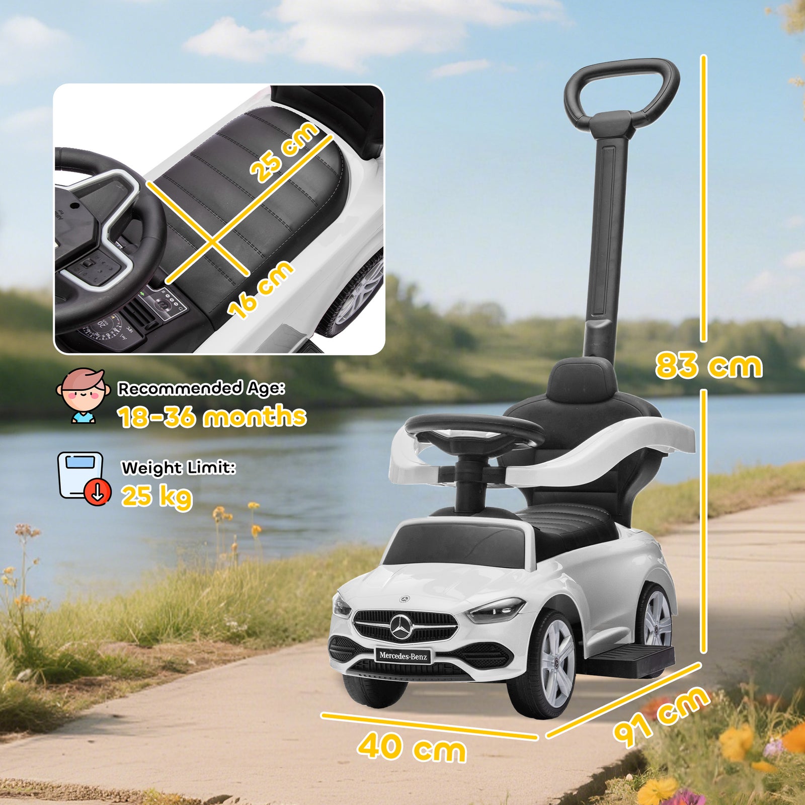2 in 1 Baby Ride on Push Car Mercedes-Benz C-Class Licensed Walker Foo