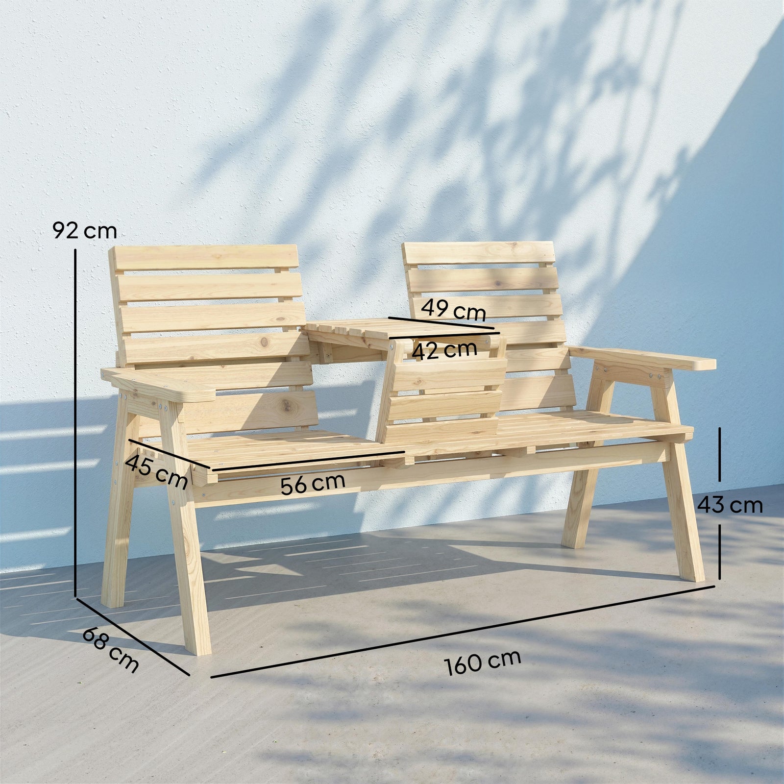 Fir Wood Convertible 2 to 3 Seater Outdoor Garden Bench, Natural Wood 
