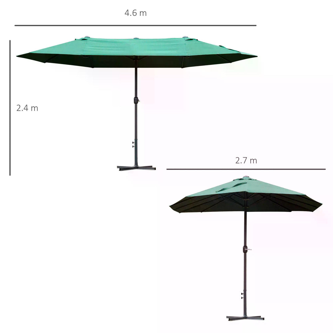 4.6M Sun Umbrella Canopy Double-sided Crank Sun Shade w/ Cross Base Dark Green