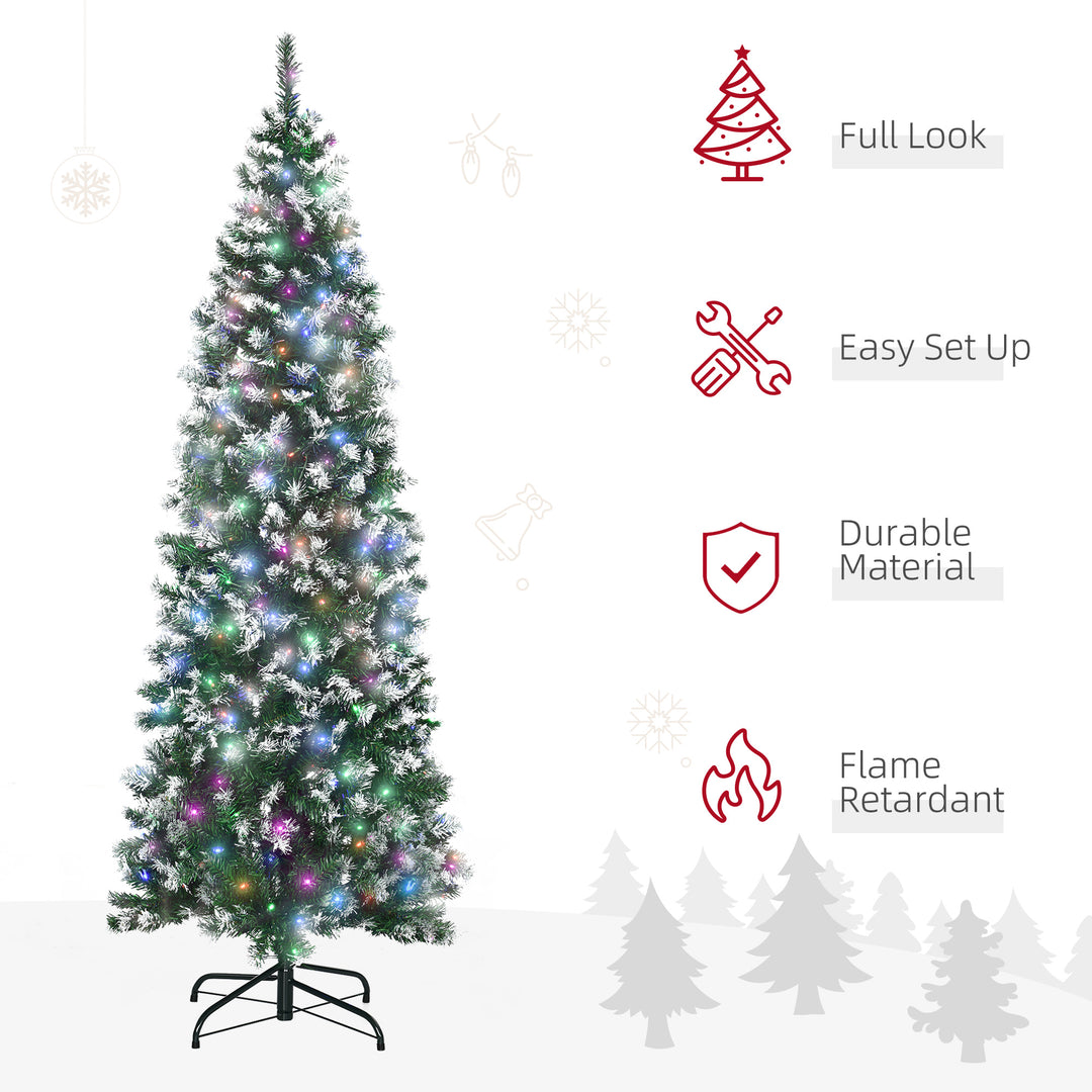 6FT Tall Prelit Pencil Slim Artificial Christmas Tree with Realistic Branches, 300 Colourful LED Lights and 618 Tips, Xmas Decoration, Green