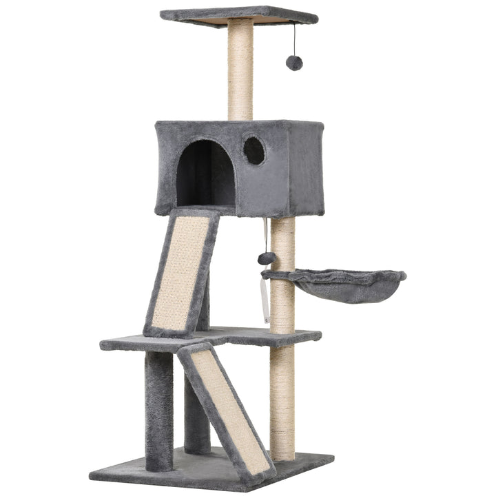 PawHut Cat Tree Tower, 51" Activity Centre with Condo, Scratching Posts, Ladders, Toys, Ideal for Climbing, Relaxing & Playing | Aosom UK