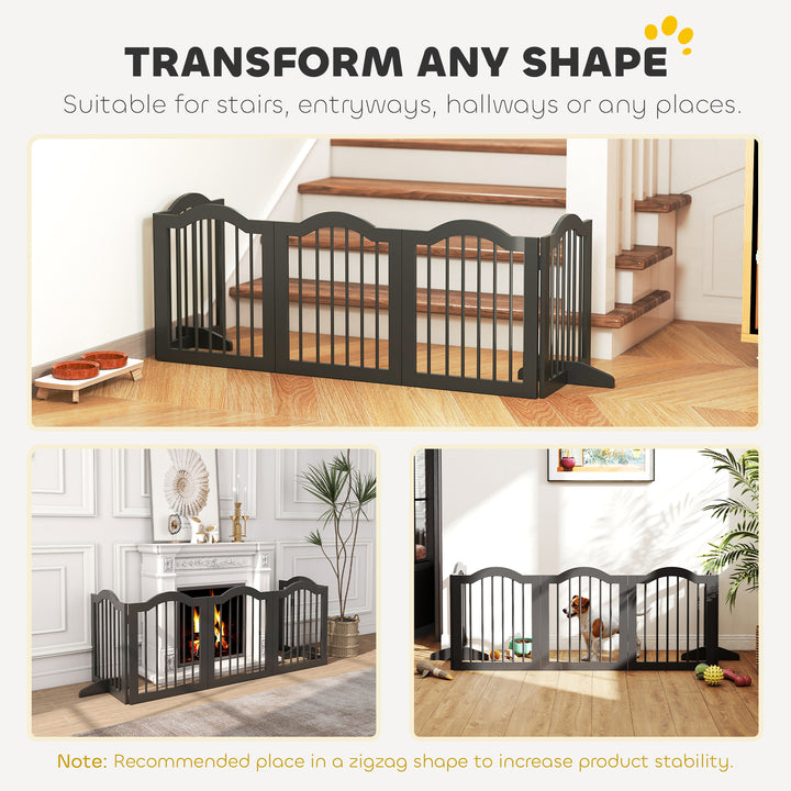 Freestanding Dog Gate Wooden Stair Gate for Dogs with Support Feet Fol