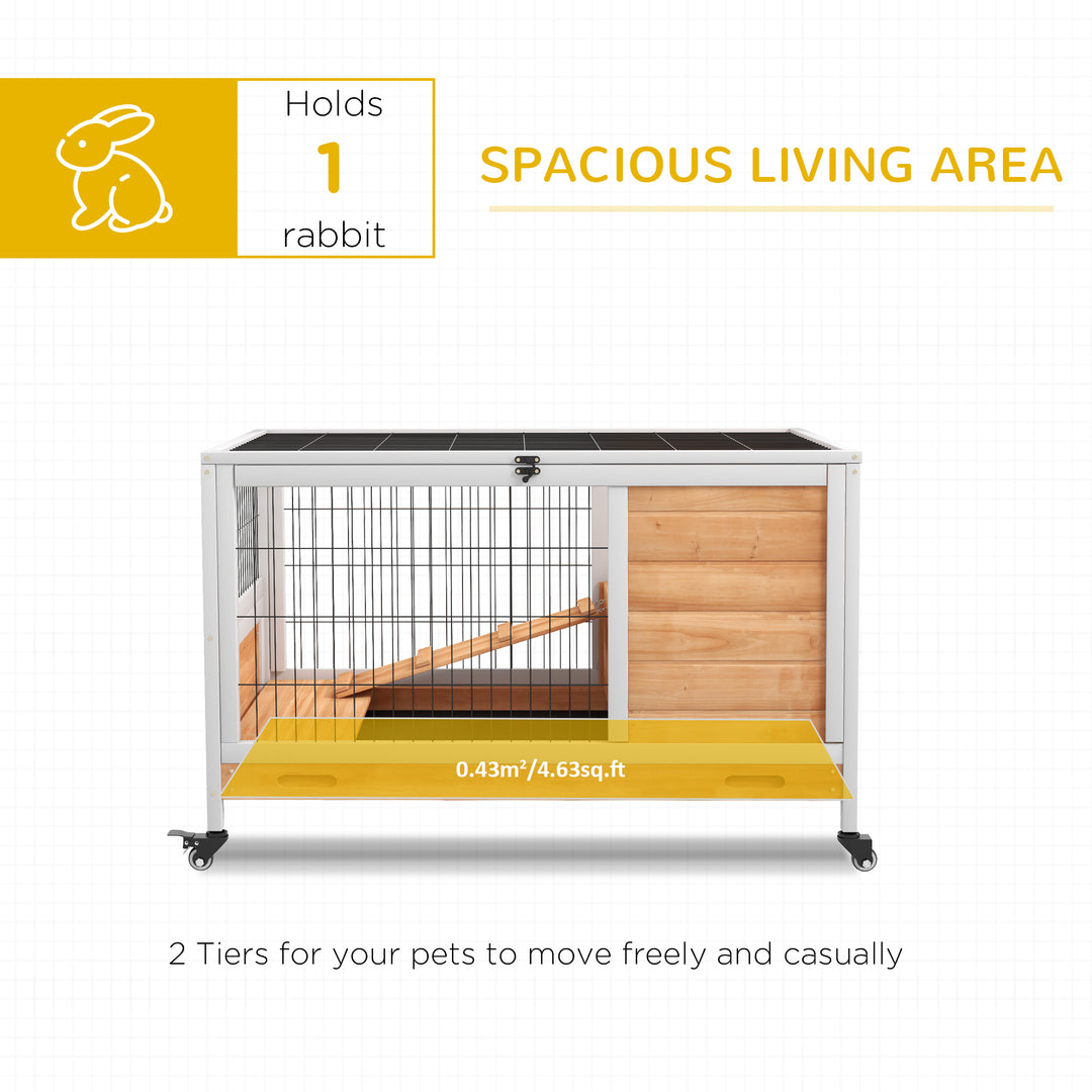 PawHut Wooden Indoor Rabbit Hutch, 2-Floor Bunny Cage w/ Enclosed Run Area, Yellow