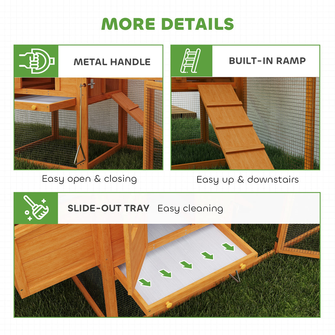 Wooden Chicken Coop with Run, Nesting Box, Slide-out Tray, Ramp, Perches, Asphalt Roof, 179 x 67 x 115cm