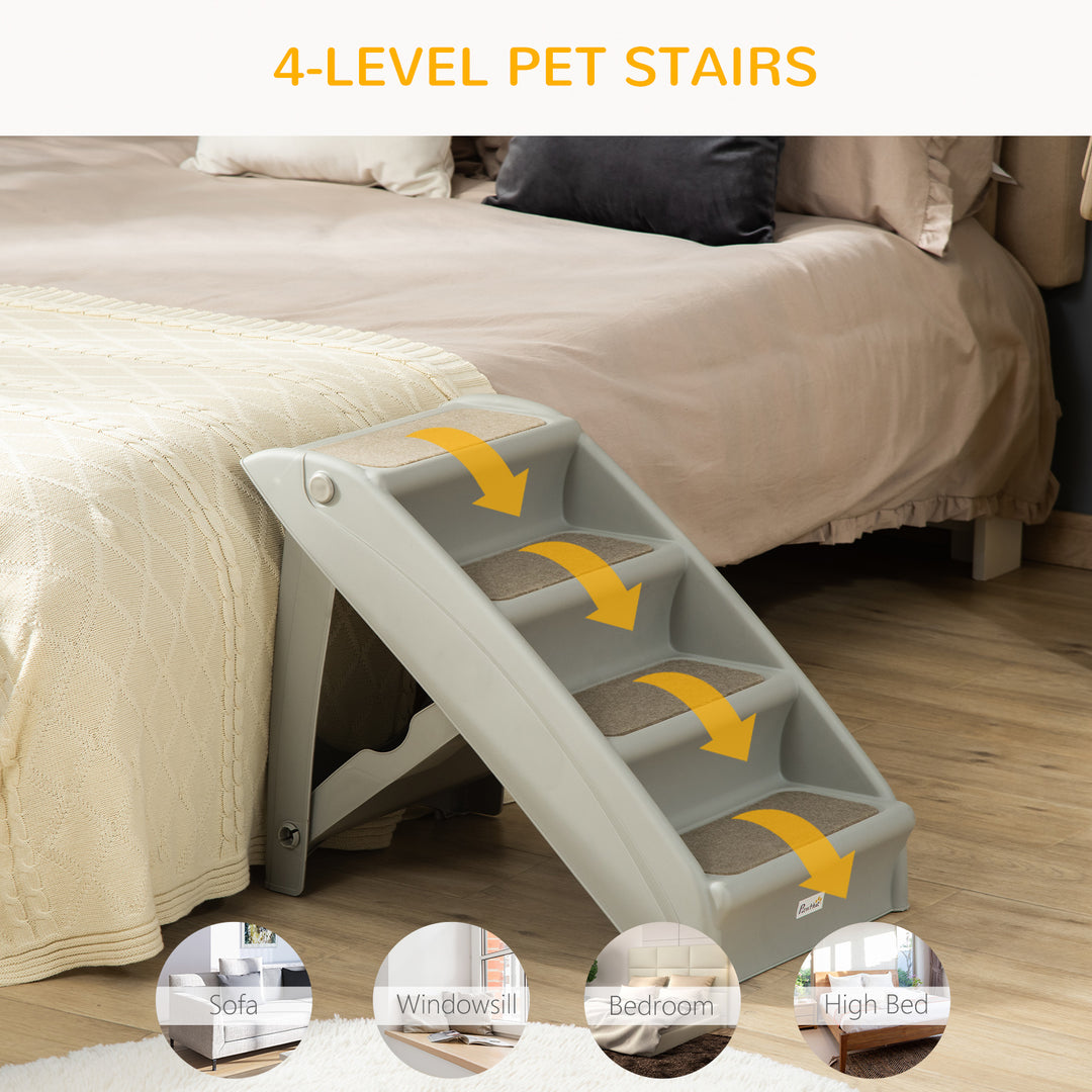 MCL Foldable Four-Step Pet Stairs, for Cats, Small Miniature Dogs, with Non-Slip Mats 62 x 38 x 49.5cm - Grey