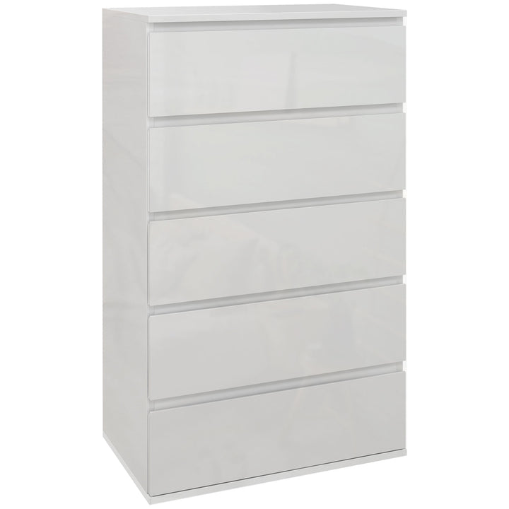 HOMCOM High-Gloss Chest: 5-Drawer Modern Storage Cabinet in Sleek White for Bedrooms | Aosom UK