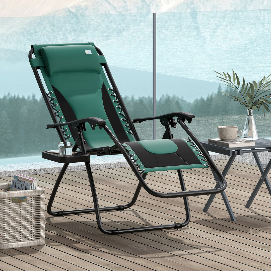 Zero Gravity Lounger Chair, Folding Reclining Patio Chair with Padded Seat, Cup Holder, Soft Cushion and Headrest for Poolside, Camping, Green