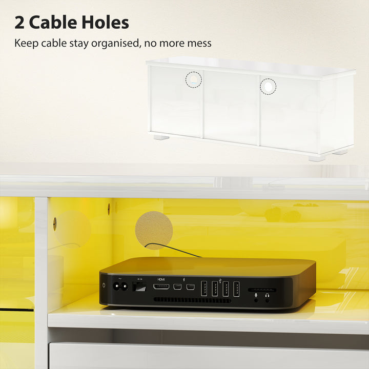 TV Stand Cabinet with LED Lights - High Gloss White