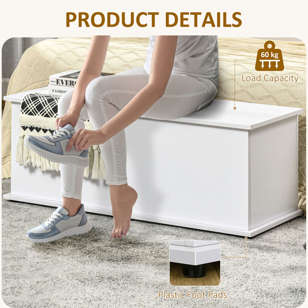 113L Storage Chest, Storage Box with Flip-Top Lid and 2 Safety Hinges, Storage Trunk for Living Room, Entryway, 100 x 40 x 40 cm, White