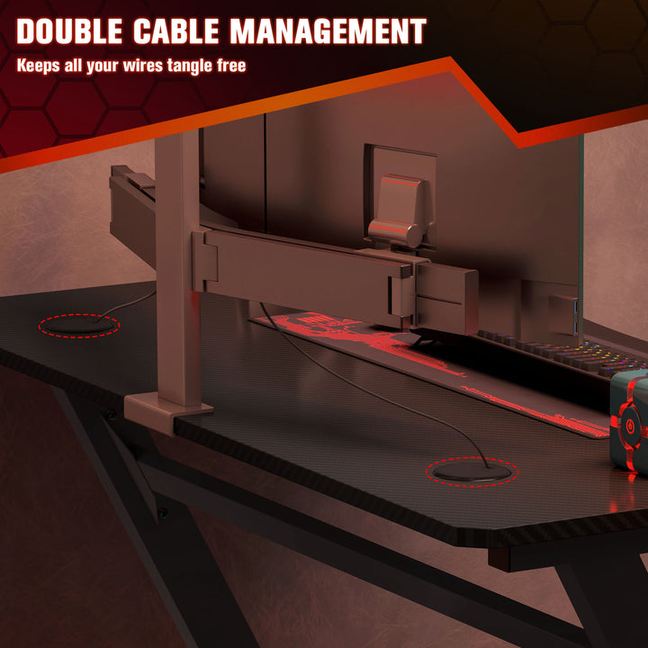 MCL Gaming Desk 120 x 65 cm Steel Frame with Cup Holder, Headphone Hook, Adjustable Feet and Cable Organiser, Home Office Computer Table, Black