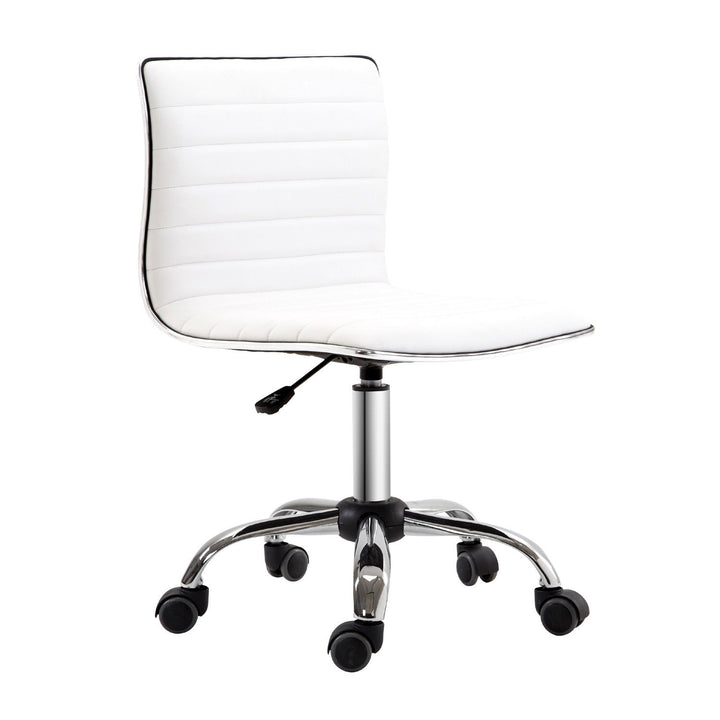 HOMCOM Adjustable Swivel Office Chair with Armless Mid-Back in PU Leather and Chrome Base - White | Aosom UK