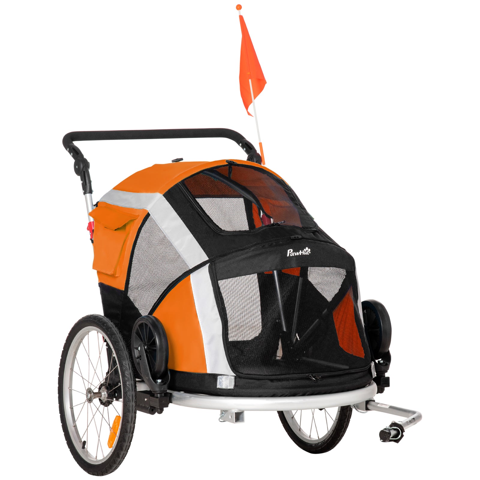 Dog Bike Trailer 2-in-1 Pet Stroller for Large Dogs Cart Foldable Bicycle Carrier Aluminium Frame with Safety Leash Hitch Coupler Reflector Flag Orange