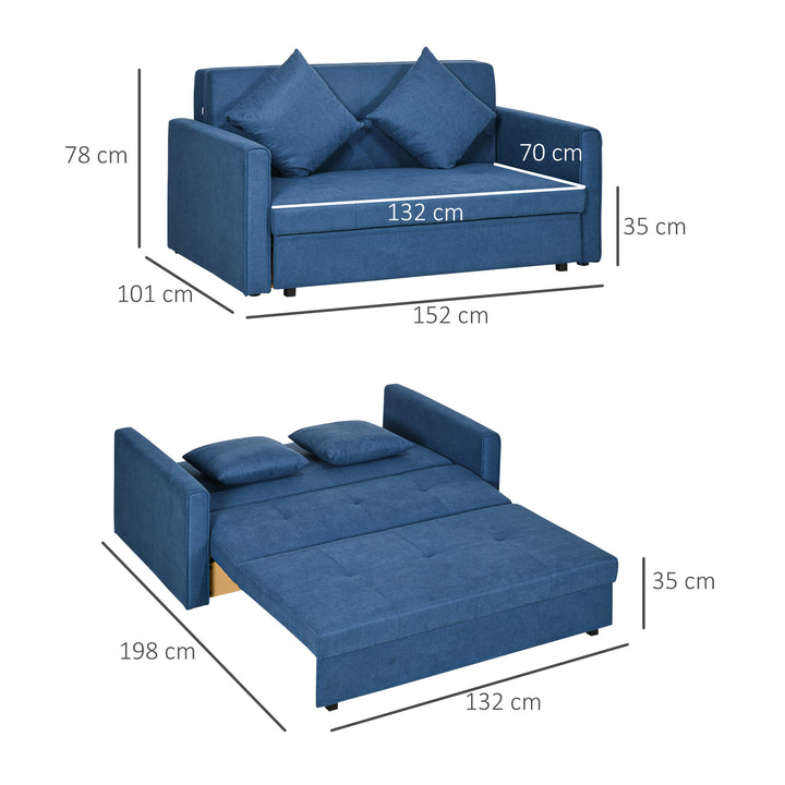 2 Seater Sofa Bed, Convertible Bed Settee, Modern Velvet Loveseat Sofa Couch with 2 Cushions, Hidden Storage for Living Room, Guest Room, Deep Blue