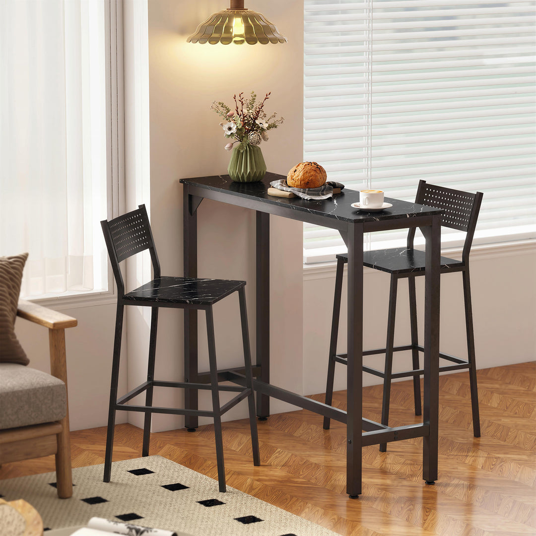 Rectangular Bar Table, Marble Effect Pub Coffee Table for Small Space,
