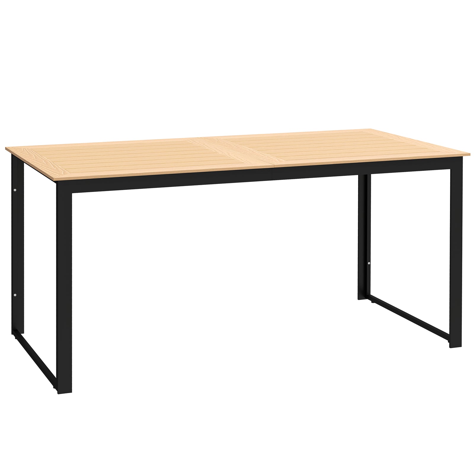 Garden Table for 6 People, 160 x 80 x 75 cm Rectangle Outdoor Dining Table with Slatted Top, Metal Frame, for Balcony, Deck, Teak