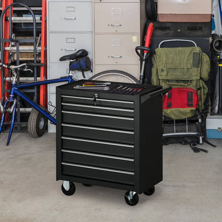 7-Drawer Rolling Tool Chest on Wheels, Lockable Tool Cabinet with Side Handle, Metal Tool Box Trolley for Garage, Workshop, Matte Black
