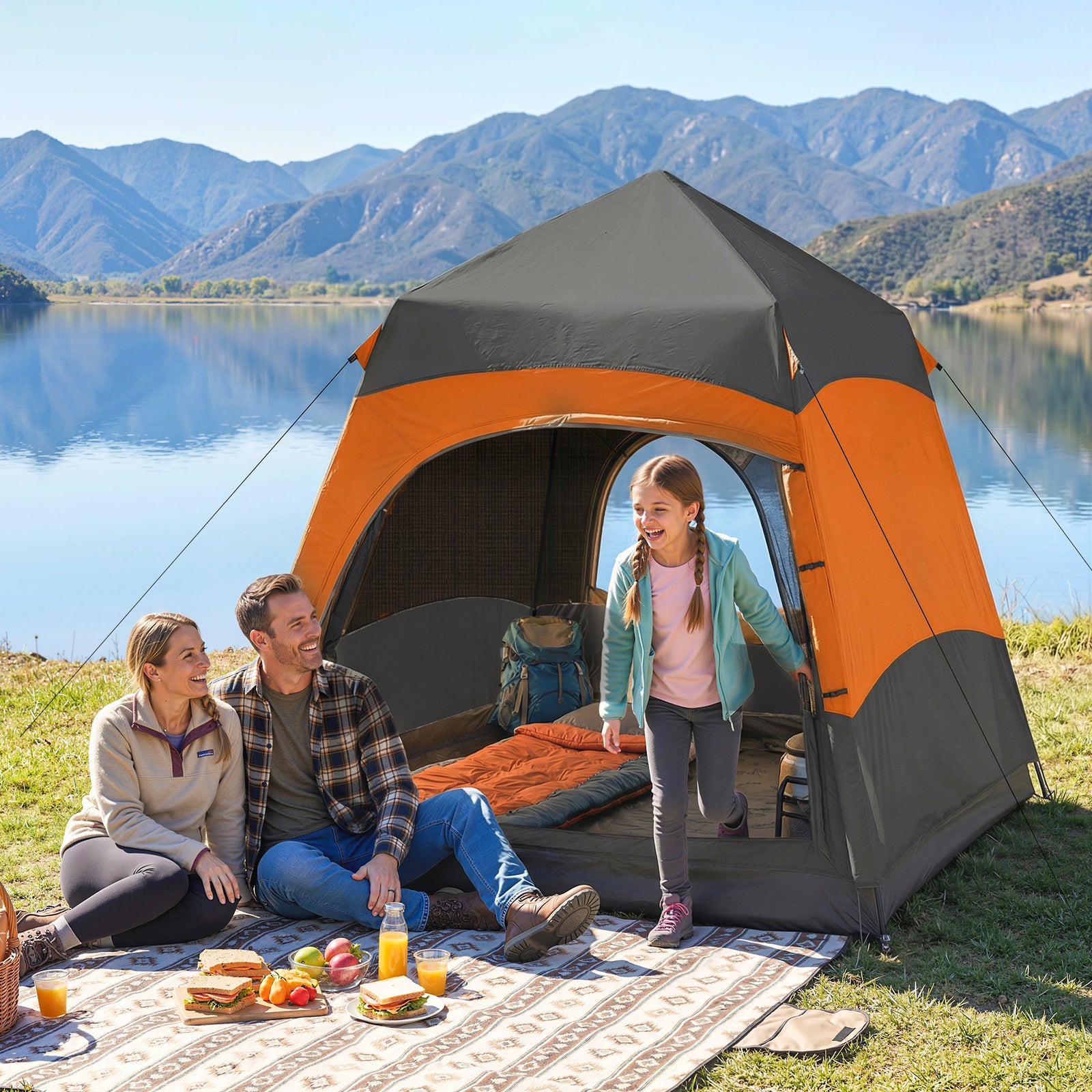 Double Layer Instant Pop Up Tent with Rainfly, Portable Camping Shelte