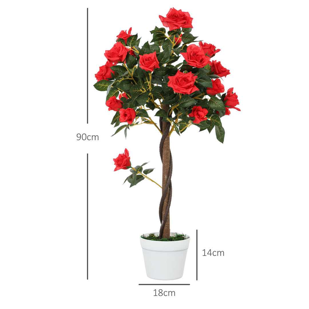 Set of 2 Artificial Plants White Rose Floral in Pot, Fake Plants for Home Indoor Decor, 90cm, Red