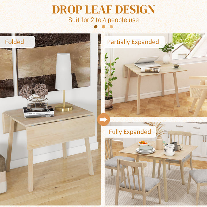 Solid Wood Folding Dining Table, Drop Leaf Table for 2-4 People, Rectangle Kitchen Table for Small Space, Natural Wood Finish