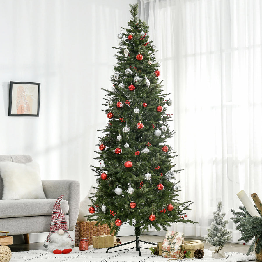 7ft Pencil Artificial Christmas Tree with Realistic Branches, Red Berries, Auto Open, Green