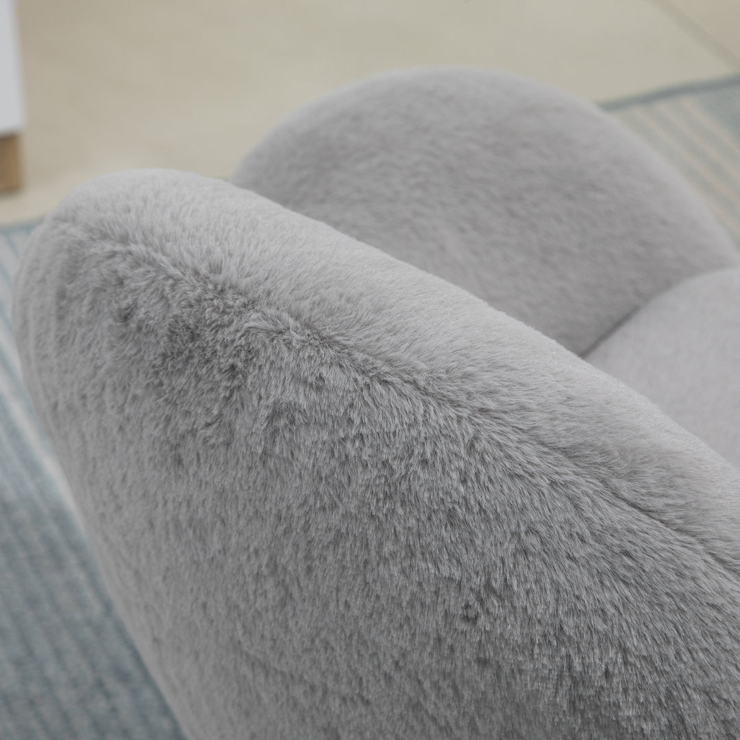 Makeup Vanity Chair, Cute Fluffy Desk Chair with Rolling Wheels for Bedroom Living Room, Grey