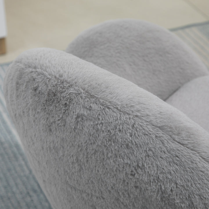 Makeup Vanity Chair, Cute Fluffy Desk Chair with Rolling Wheels for Bedroom Living Room, Grey