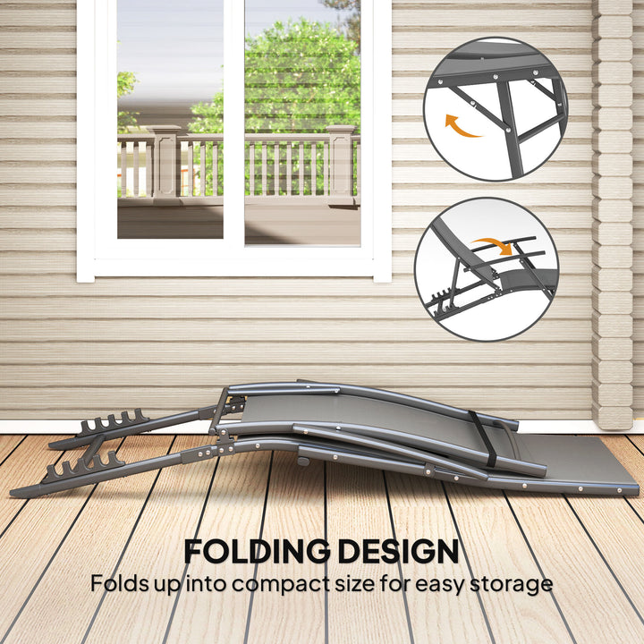 Set of Two Adjustable Back Sun Loungers - Grey