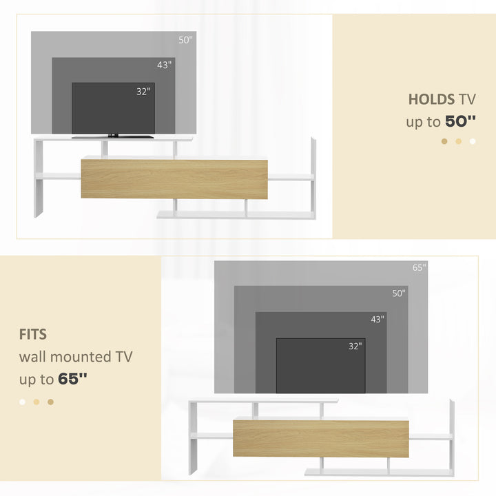 TV Cabinet with Wall Shelf for Wall-Mounted 65" TVs or Standing 40" TVs - White and Natural