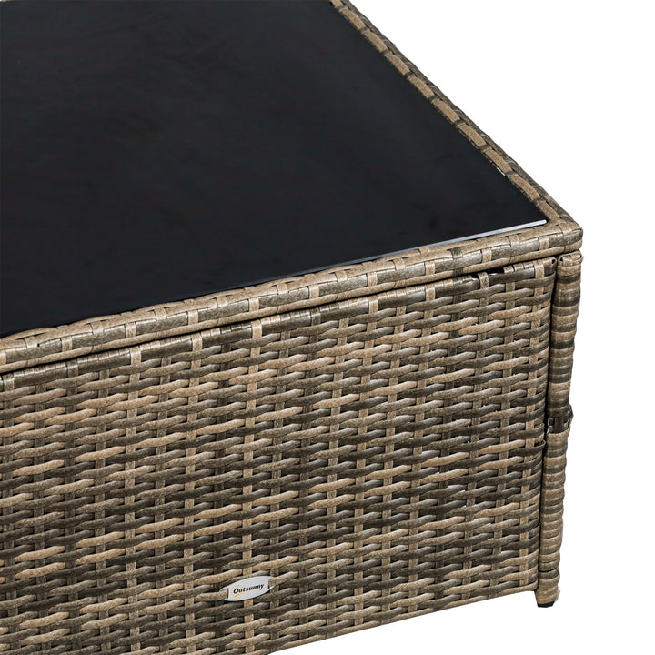 MCL 8 Pieces Outdoor PE Rattan Sofa Set with Cushions, Patio Garden Furniture Sets with Glass Top Coffee Table, Storage Corner Table, Mixed Brown