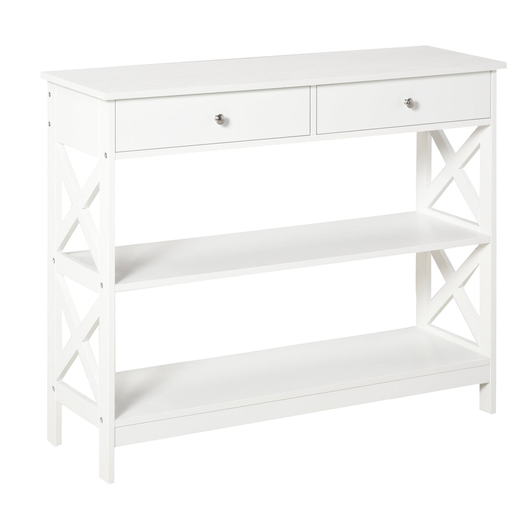 MCL Console Table Side Desk w/ Shelves Drawers Open Top X Support Frame Living Room Hallway Home Office Furniture
