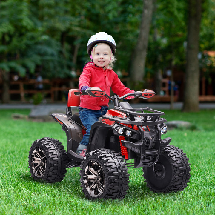 12V Quad Bike ATV with LED Lights, Music, Backrest, Forward, Backward, Red