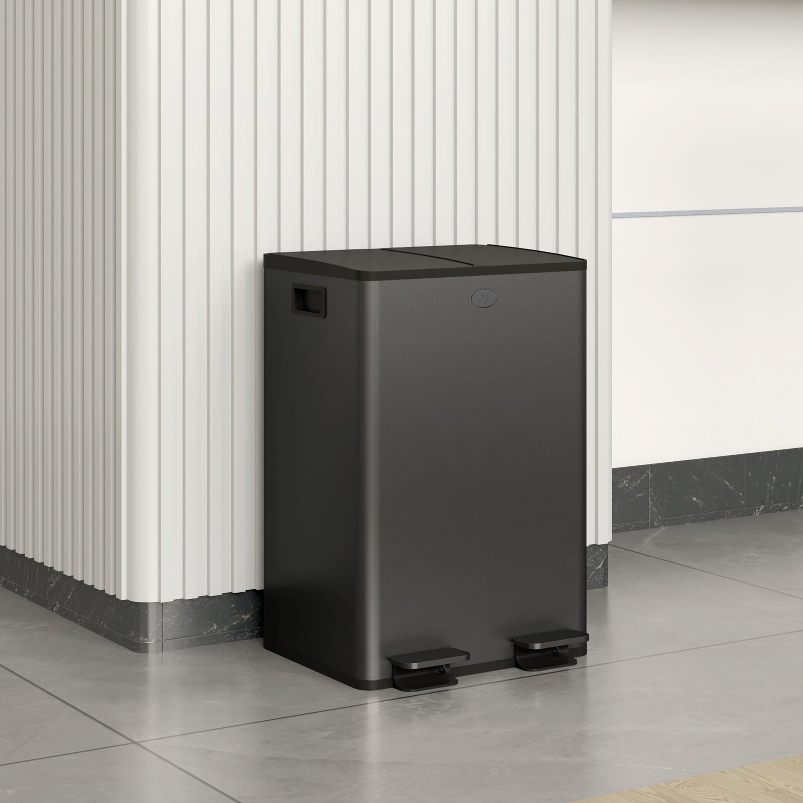56L Dual Compartment Stainless Steel Bin, with Deodoriser Holders - Bl