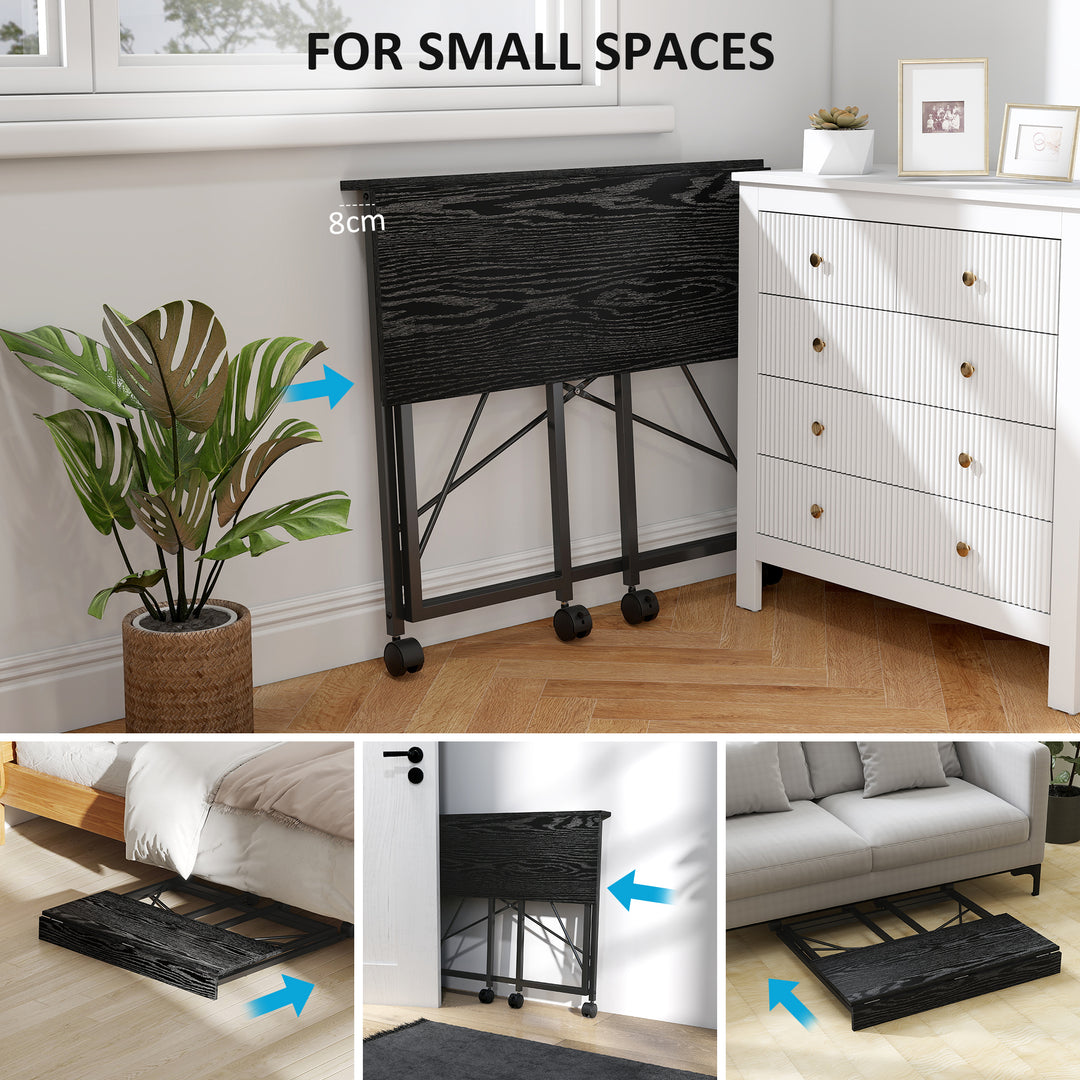 80 cm Folding Desk on Wheels - Black