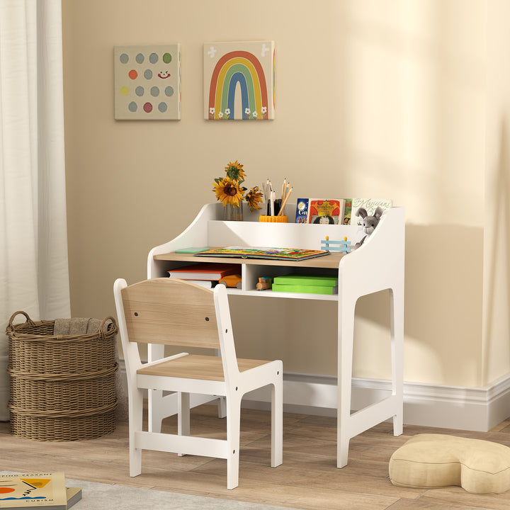 Kids Desk and Chair Set, Children Study Table with Storage and Shelves
