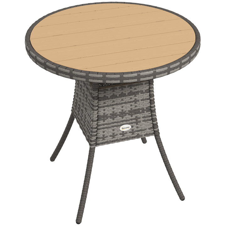 70 cm Wood-Effect Rattan Garden Table - Natural Wood Finish