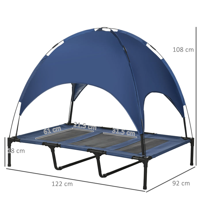 PawHut Elevated Pet Retreat: Waterproof Mesh Cot with UV Canopy for XL Dogs, 122 x 92 x 108 cm, Azure Blue | Aosom UK