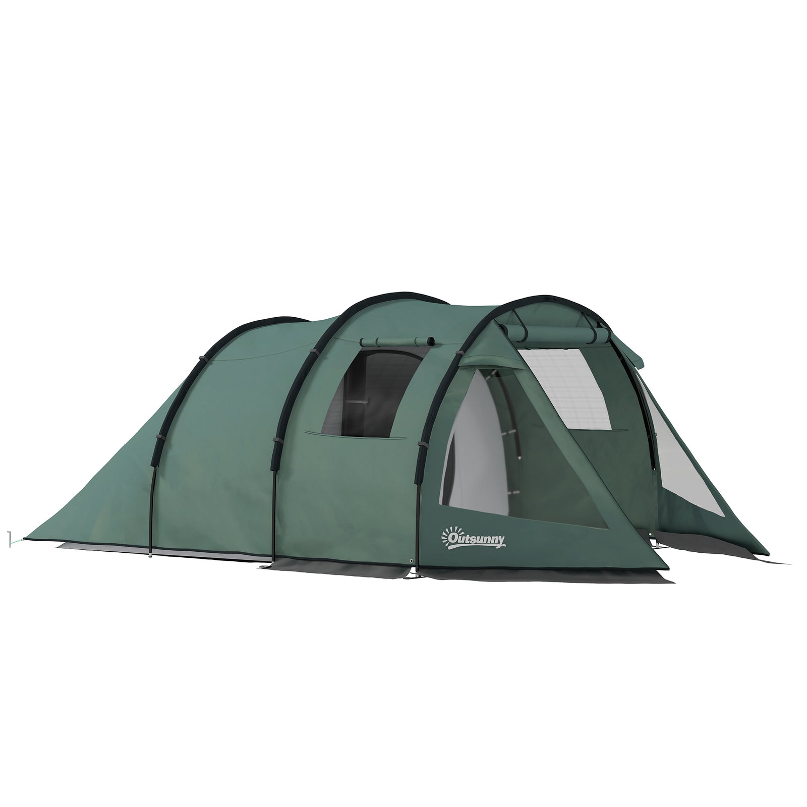 Two Room Tunnel Tent Camping Tent for 3-4 Man with Windows, Covers, Carry Bag, for Fishing, Hiking, Sports, Green