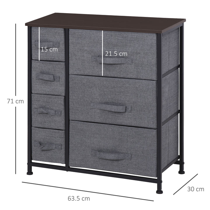 MCL Chest of Drawers with 7 Drawers, Fabric Drawers with Large Storage Space, Drawers Dresser with Metal Frame, Adjustable Feet for Bedroom Living Room, Dark Grey