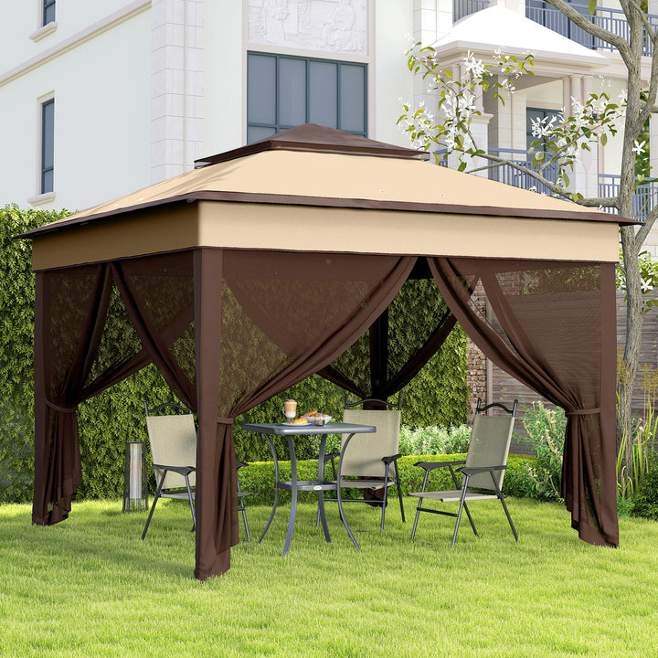 3 x 3(m) Pop Up Gazebo, Height Adjustable Instant Event Shelter with Netting and Carrying Bag, Beige