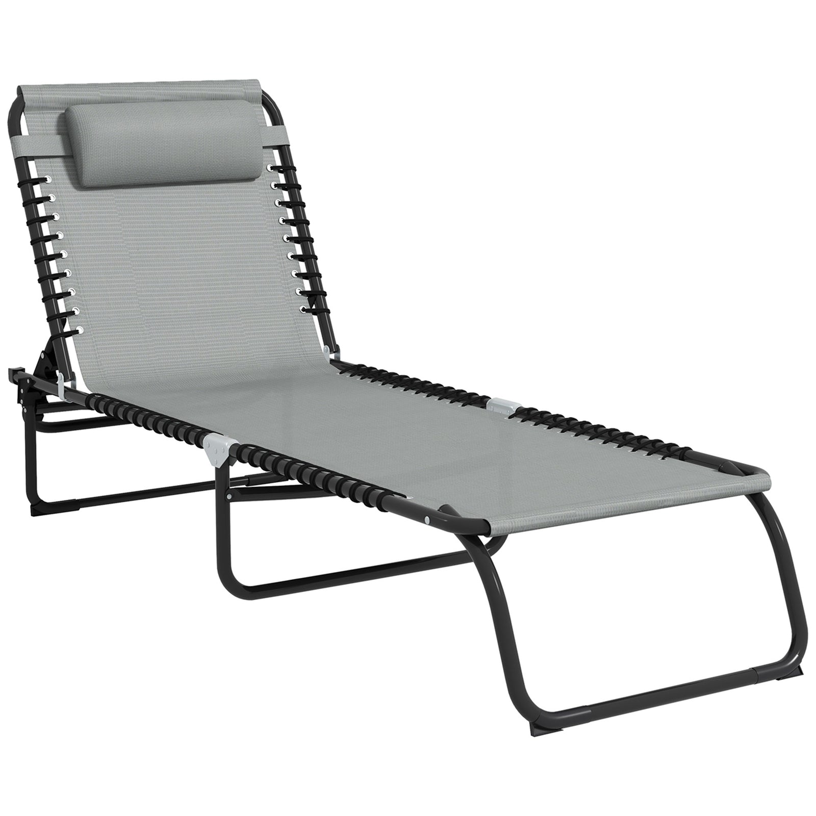 Folding Sun Lounger, with Four-Position Back - Light Grey