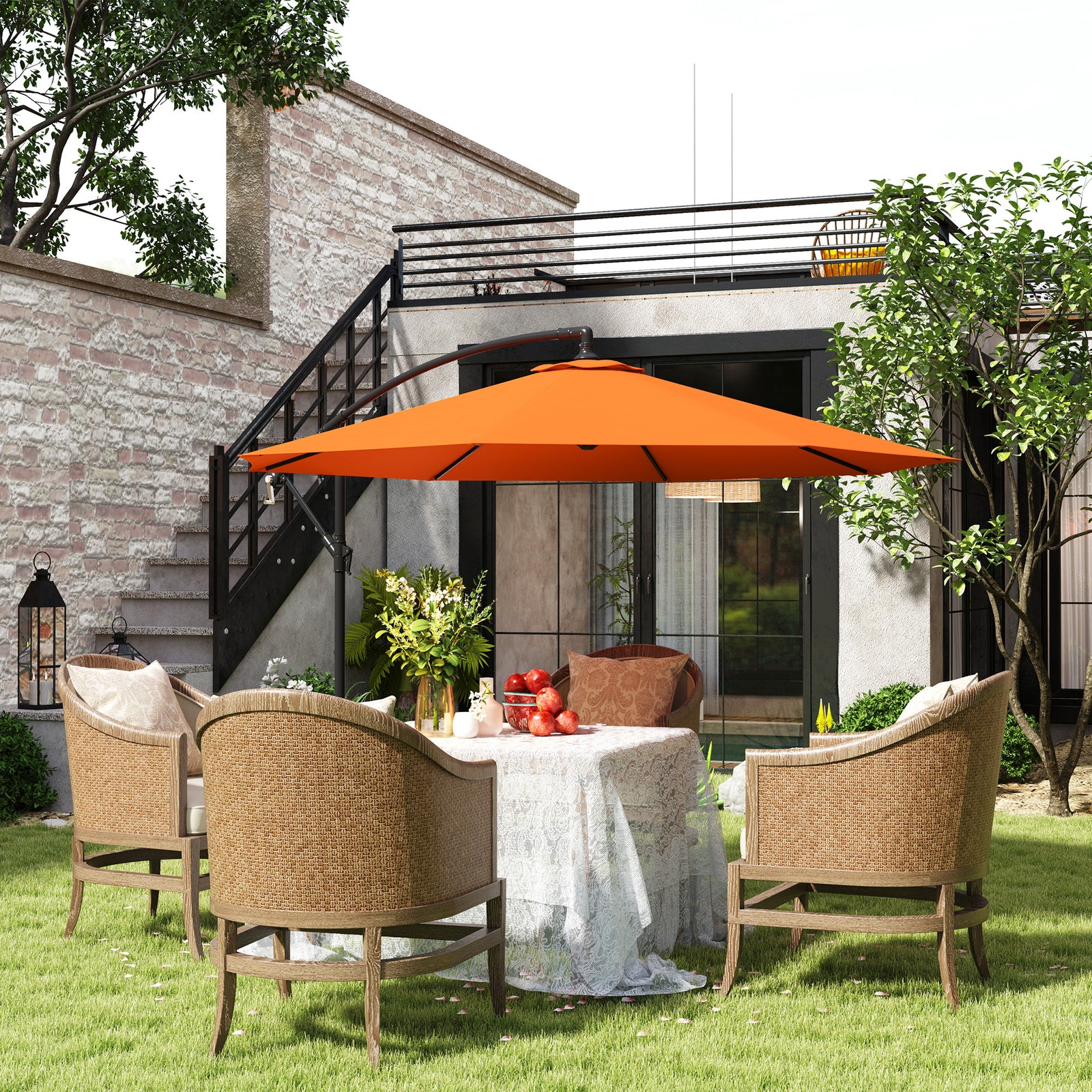 3(m) Overhanging Parasol, with Base - Orange