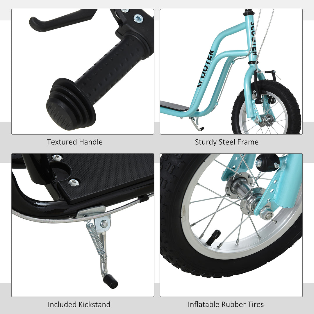 Stunt Scooter, Kids Scooter, 12'' Rubber Tyre Kick Scooter with Adjustable Handlebar, Dual Brakes, Blue