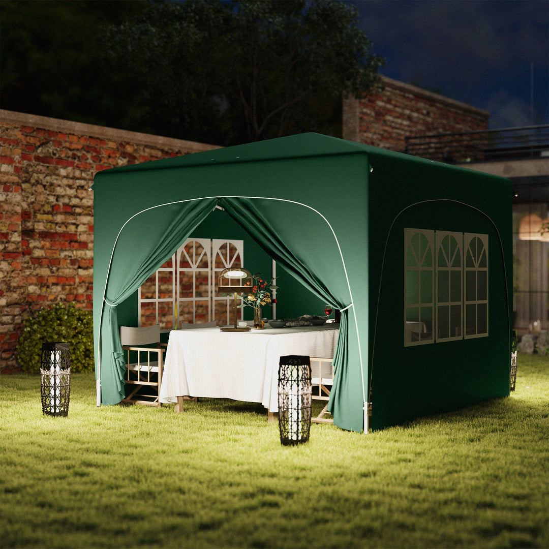 3 x 3m Pop-Up Gazebo Shelter, with Accessories - Dark Green