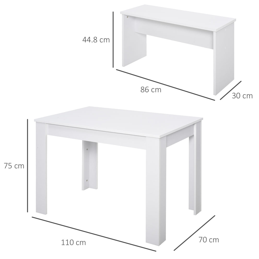 HOMCOM 3 Pieces Dining Set, Kitchen Dining Table and Benches with Particle Board Structure, for Compact Kitchen and Living Room, White | Aosom UK