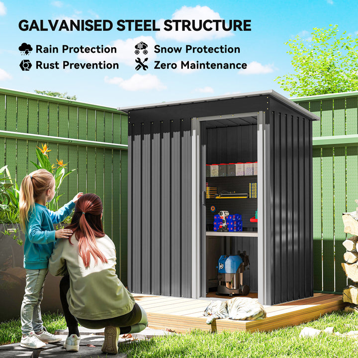 MCL 5 x 3ft Garden Storage Shed with Sliding Door and Sloped Roof Outdoor Equipment Tool, Black